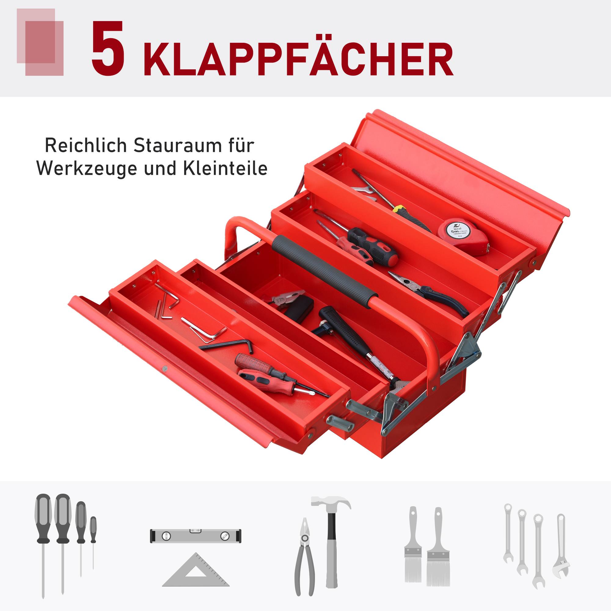Sans Marque - Boîte à outils boîte à outils avec 5 compartiments 45 x 20 x 34,5 cm acier rouge - Image 7