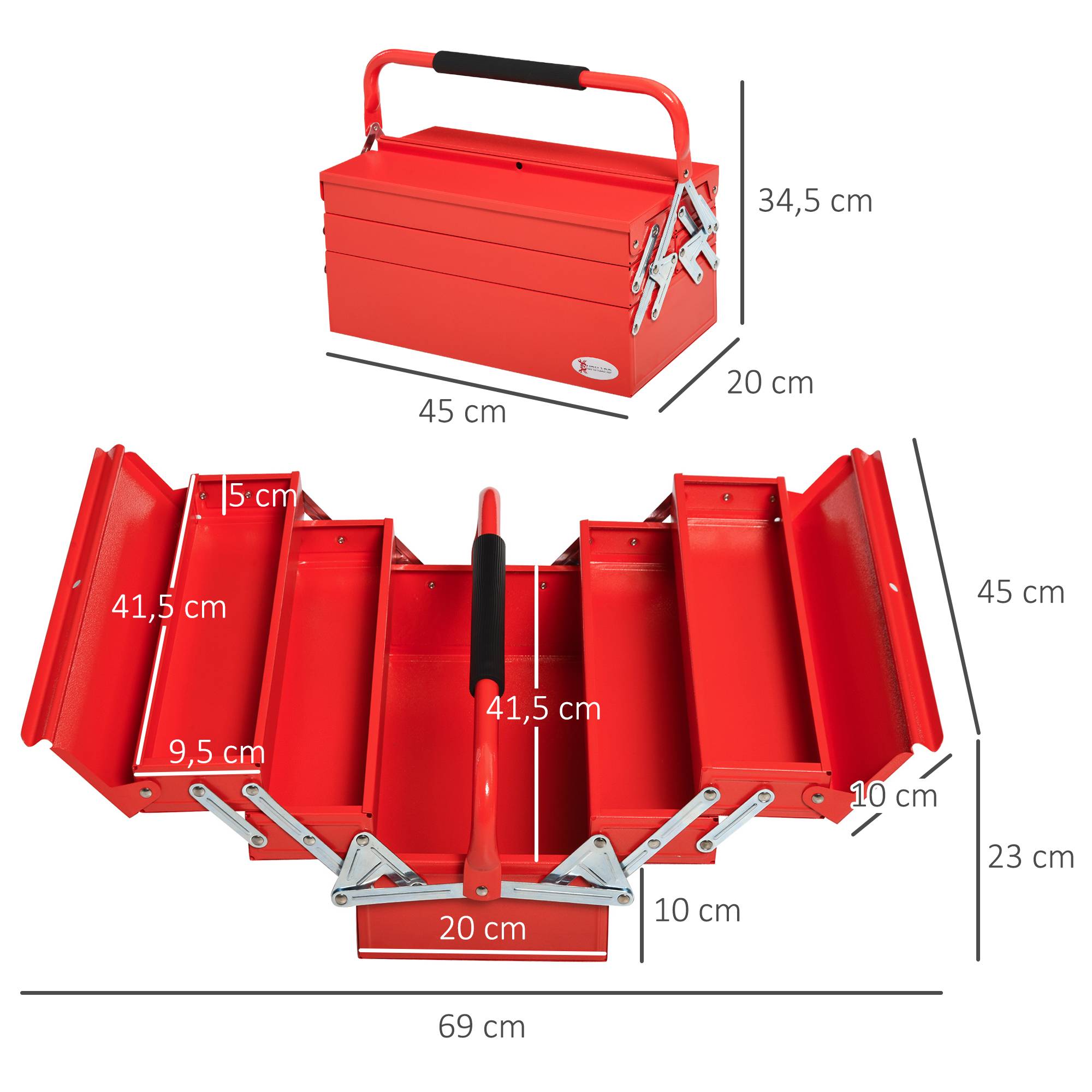 Sans Marque - Boîte à outils boîte à outils avec 5 compartiments 45 x 20 x 34,5 cm acier rouge - Image 5