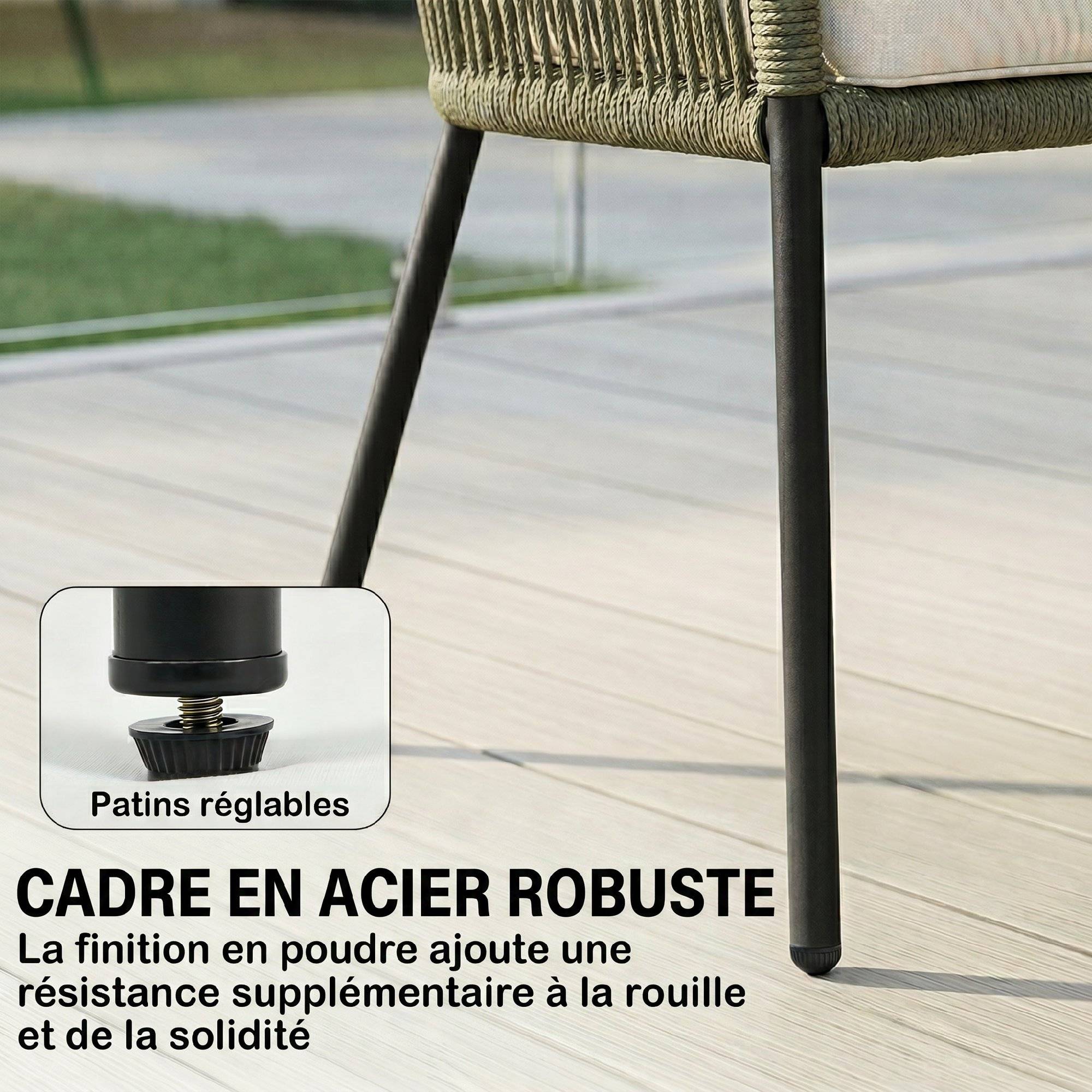 ComfortXL - Salon de Jardin 4 Places Corde Tressée Extérieur Canapé Table Verre Ovale Crème - ComfortXL Outdoor Living - Image 10