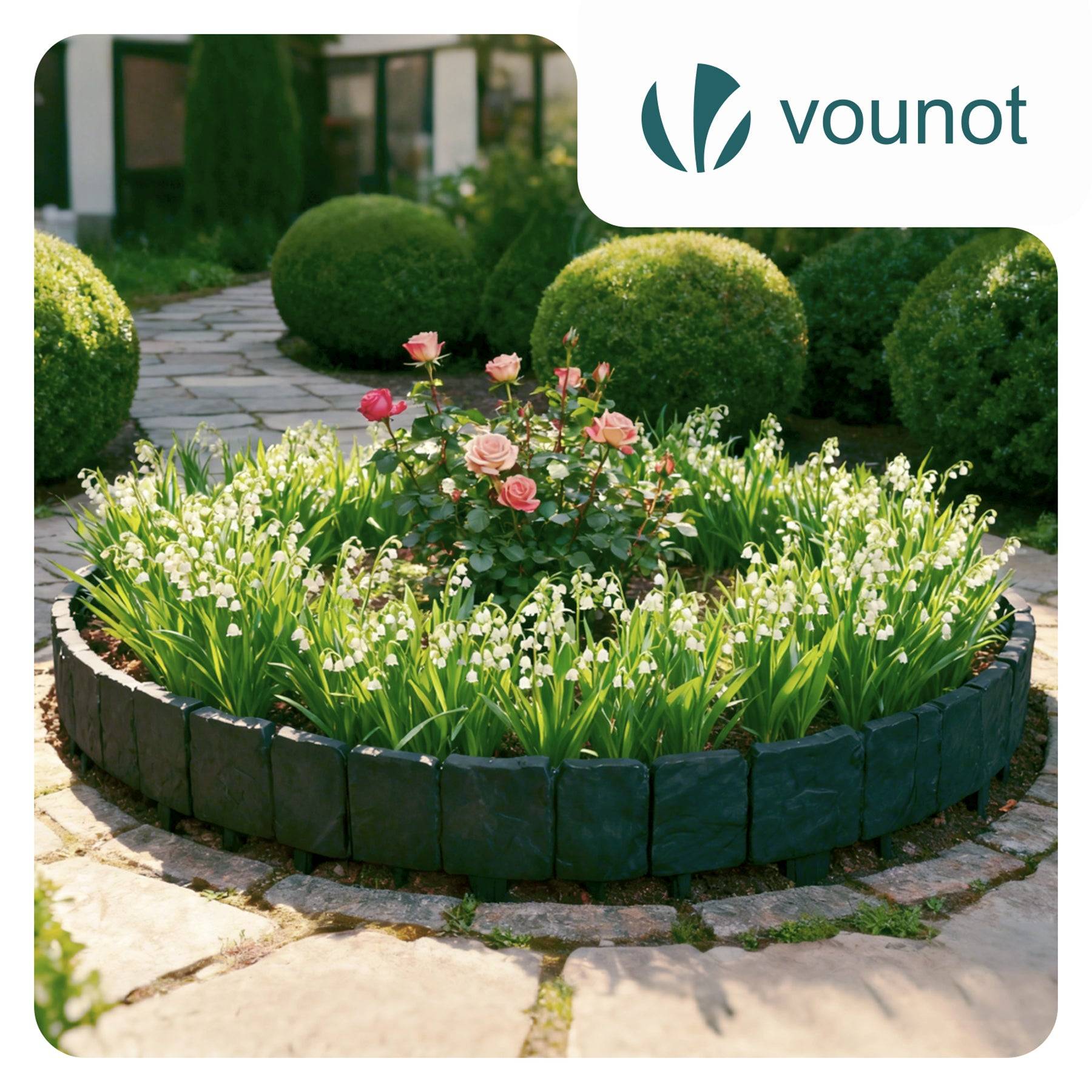 Vounot - Bordure de jardin imitation pierre 15m gris - Hauteur 23cm - Clôture gazon décorative en PP - Lot de 60 - VOUNOT® - Image 2