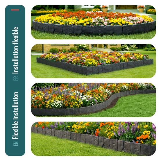 Vounot - Bordure de jardin imitation pierre 15m gris - Hauteur 23cm - Clôture gazon décorative en PP - Lot de 60 - VOUNOT® - Image 6