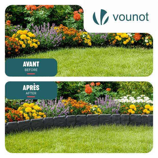 Vounot - Bordure de jardin imitation pierre 15m gris - Hauteur 23cm - Clôture gazon décorative en PP - Lot de 60 - VOUNOT® - Image 7
