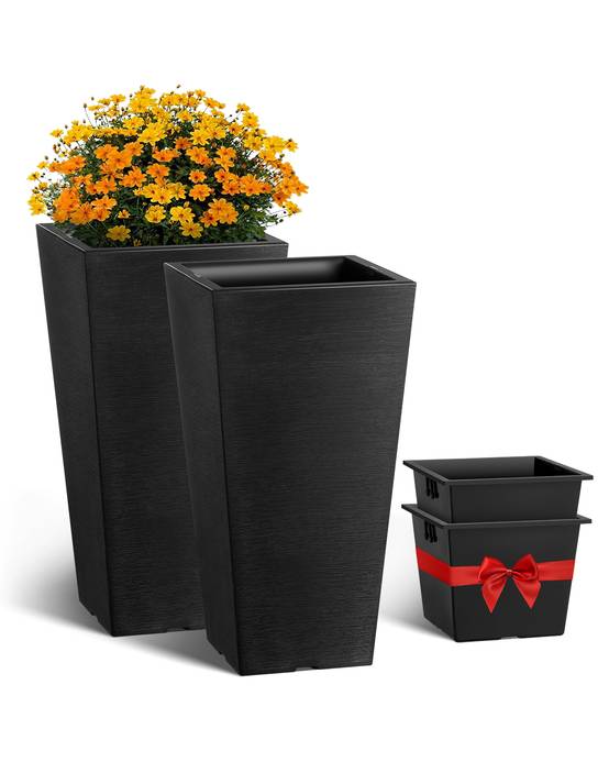 VEVOR Pot fleurs lot 2, jardinière 570mm, drainage, noir. - Image 1
