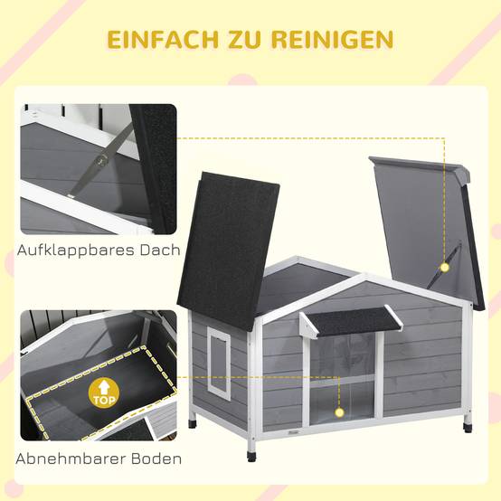 Maisonnette pour chien en bois de sapin avec toit en asphalte gris 109 x 79 x 72 cm - PANGIVO - Image 4