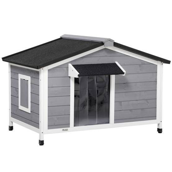 Maisonnette pour chien en bois de sapin avec toit en asphalte gris 109 x 79 x 72 cm - PANGIVO - Image 1