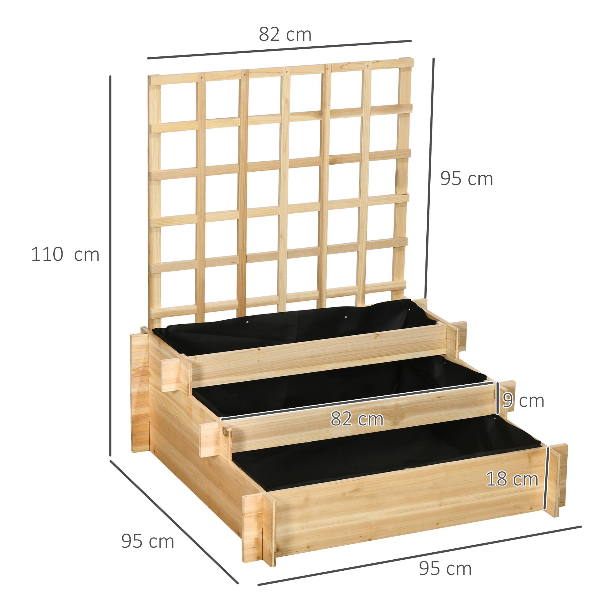 Carré potager jardinière à 3 étages avec treillis lit surélevé en bois pour plantes grimpantes légumes fleurs naturel - Image 5