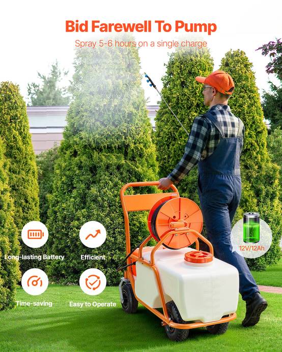 VEVOR Pulvérisateur sur roue 60L, pression 0-90 PSI, 8 buses, 2 baguettes, pour jardin et désherbage. - Image 3