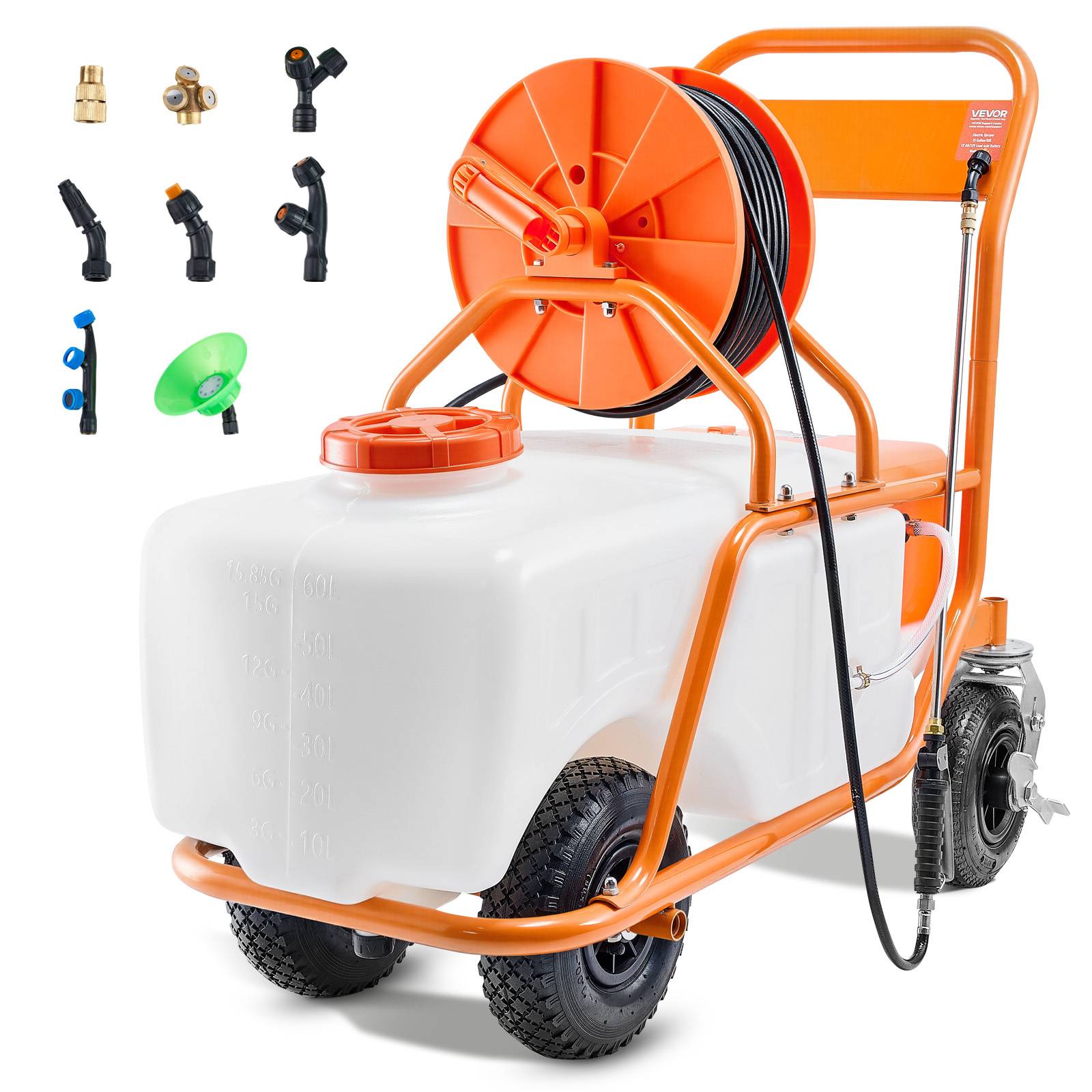 VEVOR Pulvérisateur sur roue 60L, pression 0-90 PSI, 8 buses, 2 baguettes, pour jardin et désherbage. - Image 1