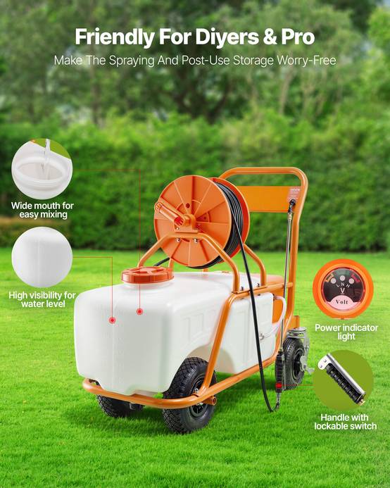 VEVOR Pulvérisateur sur roue 60L, pression 0-90 PSI, 8 buses, 2 baguettes, pour jardin et désherbage. - Image 6