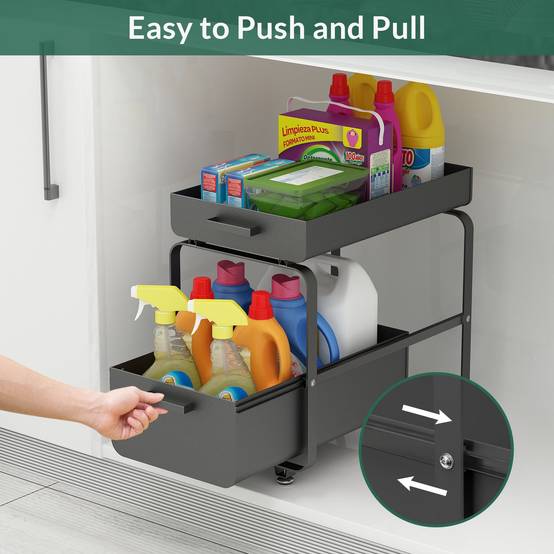 Todeco Étagère de Rangement Sous évier, Organisateur de Cuisine à 2 Niveaux Rangement Sous évier, Coulissant Organiseur pour Cuisine Armoire Salle de - Image 5
