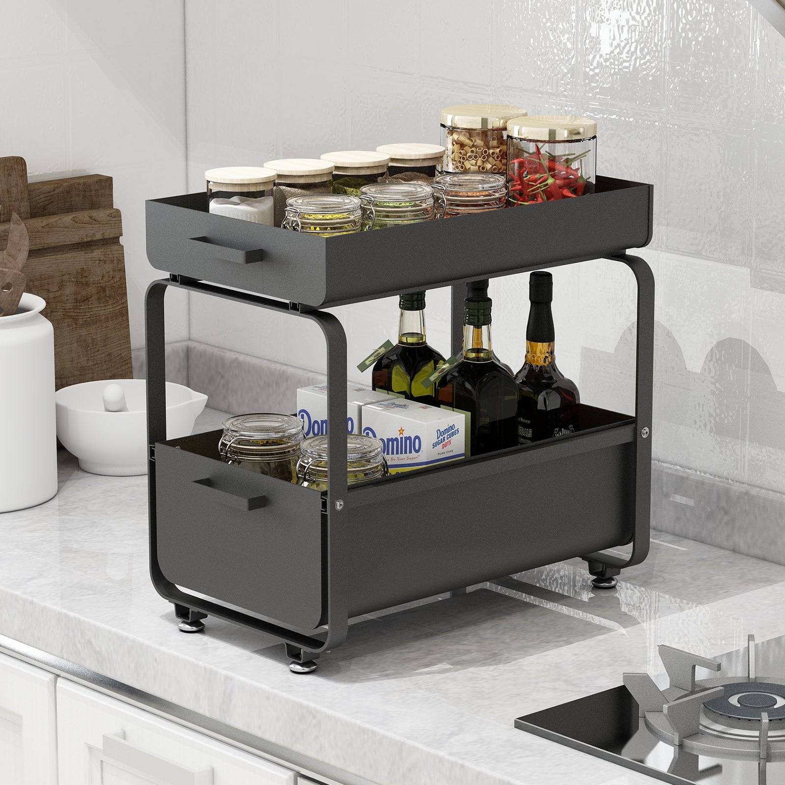 Todeco Étagère de Rangement Sous évier, Organisateur de Cuisine à 2 Niveaux Rangement Sous évier, Coulissant Organiseur pour Cuisine Armoire Salle de - Image 2