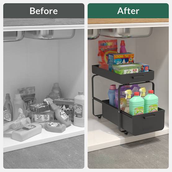 Todeco Étagère de Rangement Sous évier, Organisateur de Cuisine à 2 Niveaux Rangement Sous évier, Coulissant Organiseur pour Cuisine Armoire Salle de - Image 7