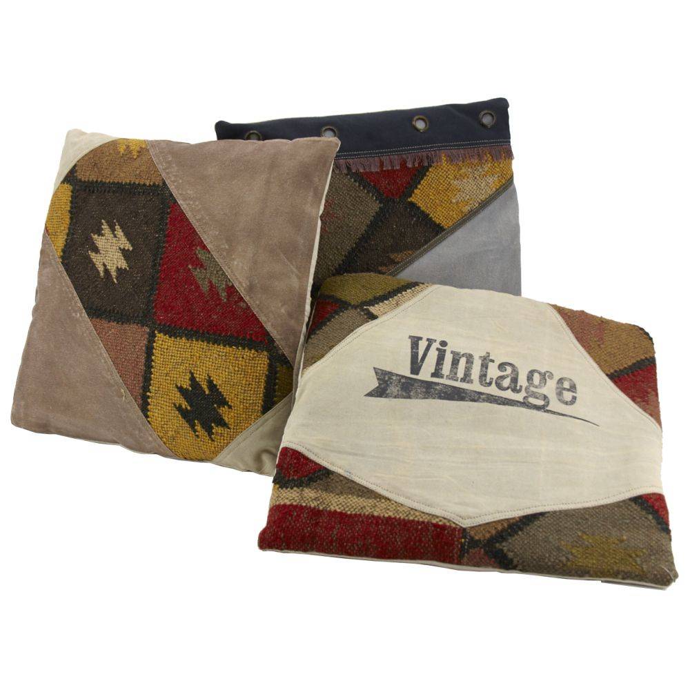 Aubry Gaspard - Coussin en coton kilim et en cuir (Lot de 3) - Imagen 3
