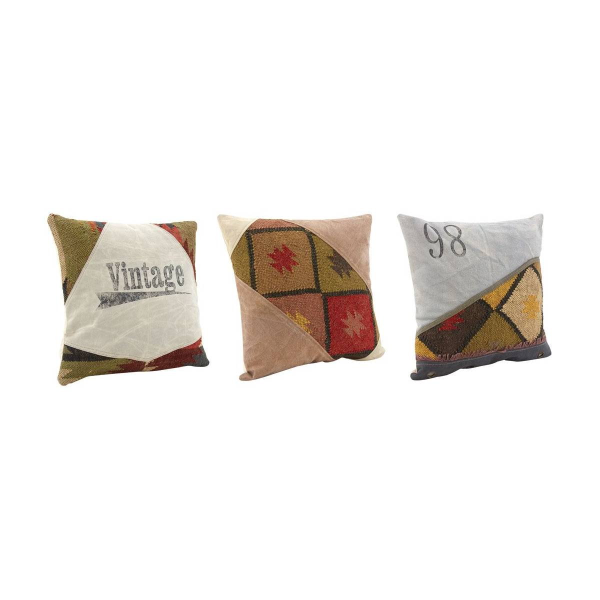 Aubry Gaspard - Coussin en coton kilim et en cuir (Lot de 3) - Imagen 1