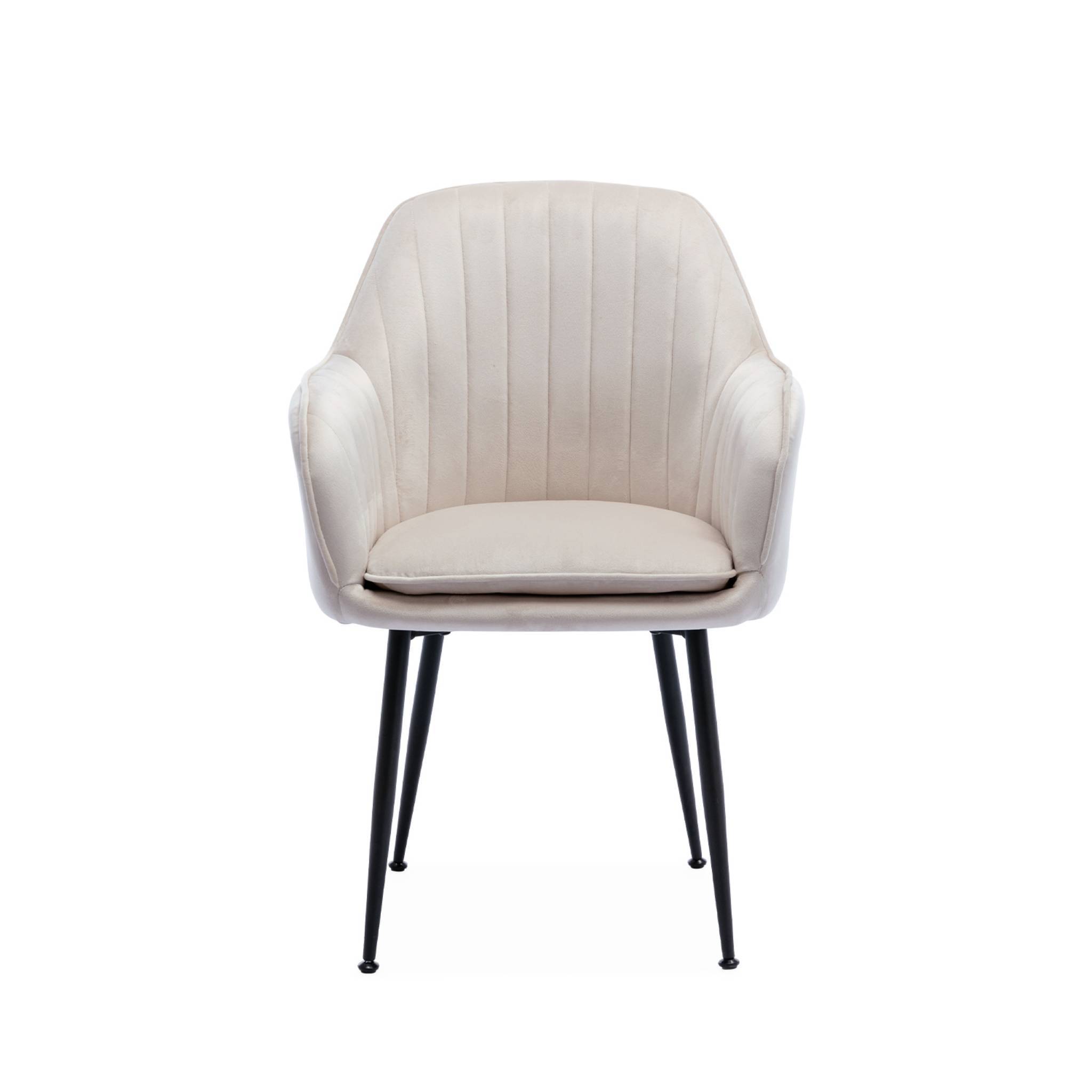 sweeek - Fauteuil en velours blanc cassé et pieds en métal noir mat. Shella L 58 x P 58 x H 85 | sweeek - Image 3