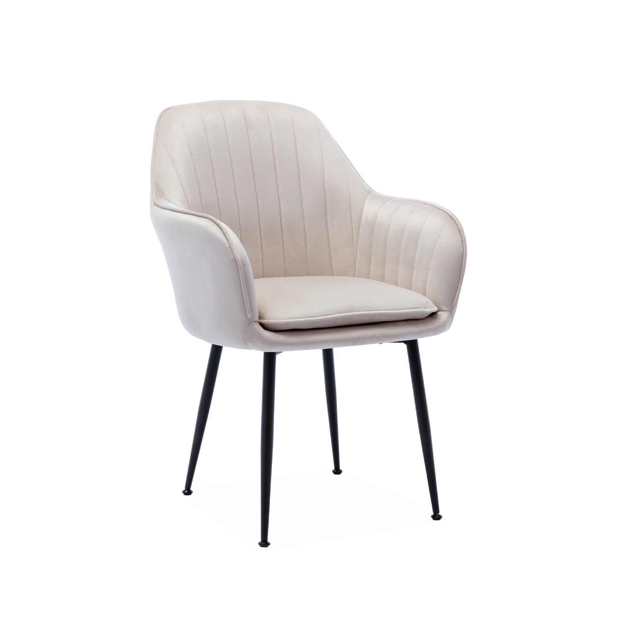 sweeek - Fauteuil en velours blanc cassé et pieds en métal noir mat. Shella L 58 x P 58 x H 85 | sweeek - Image 2