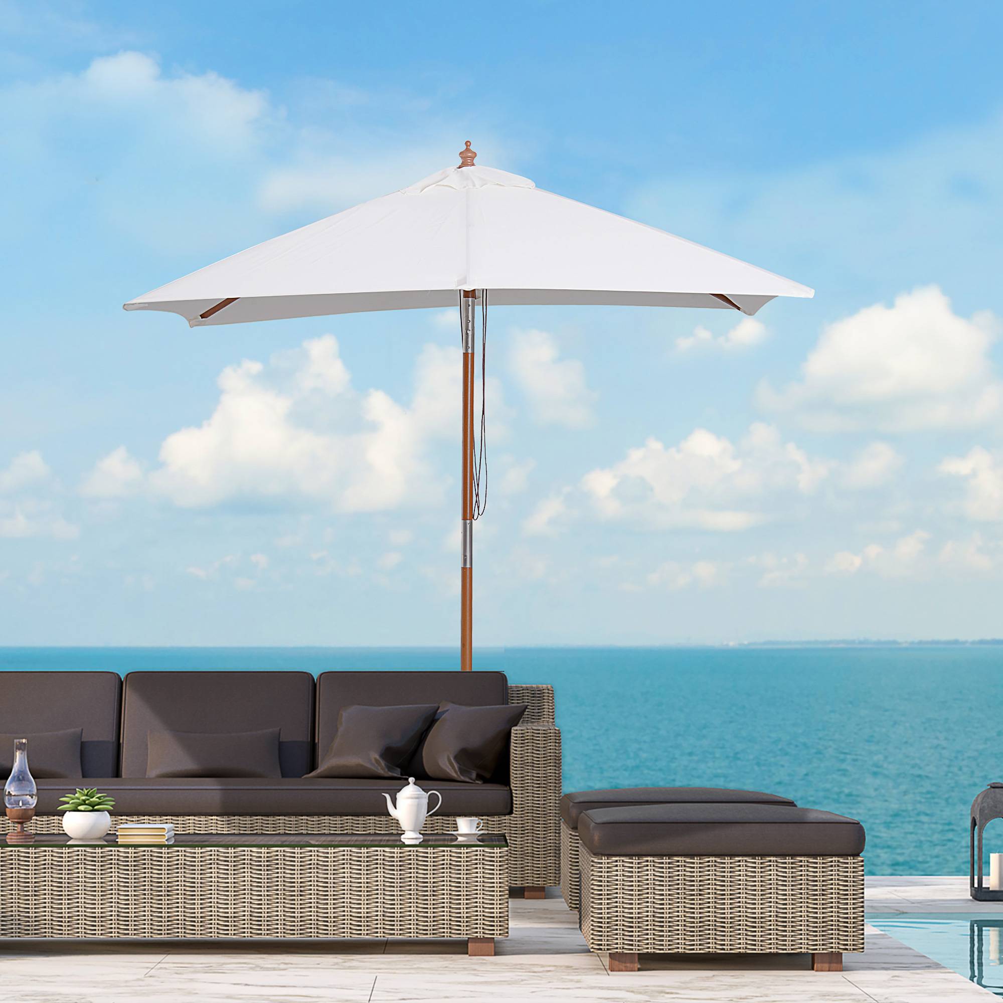 ComfortXL - Parasol de Jardin Rectangulaire Mât Bois Inclinable à Poulie 200x150 cm Crème - ComfortXL Outdoor Living - Image 3