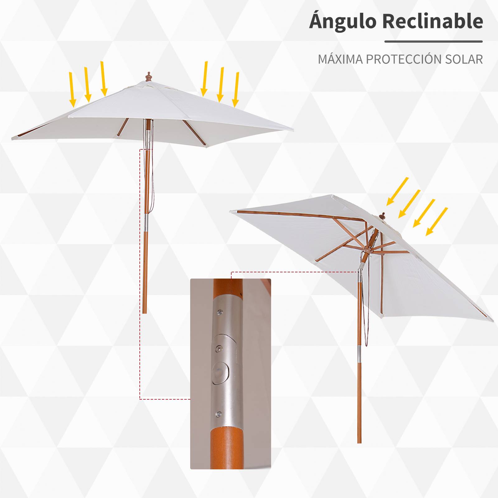 ComfortXL - Parasol de Jardin Rectangulaire Mât Bois Inclinable à Poulie 200x150 cm Crème - ComfortXL Outdoor Living - Image 6