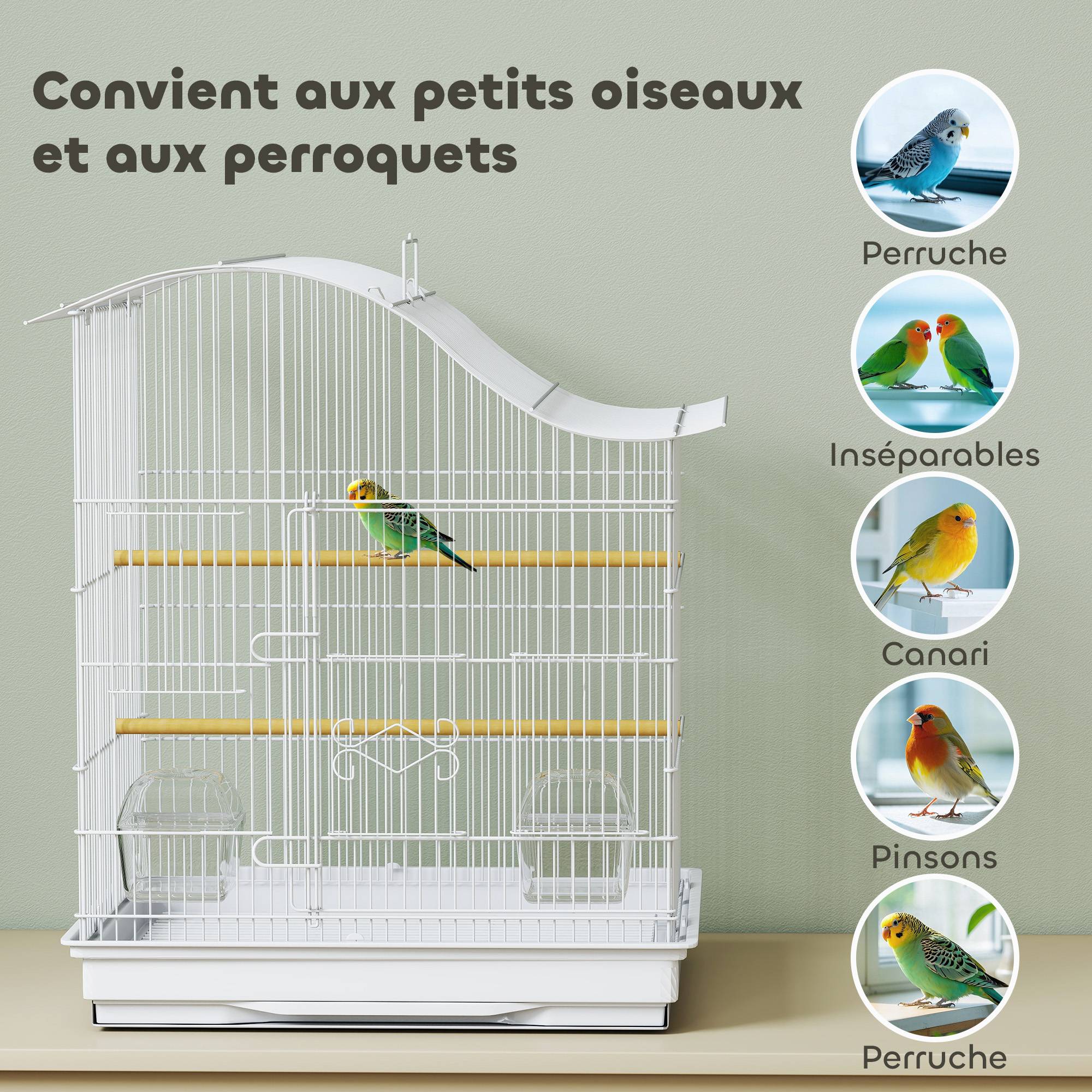 Volière à oiseaux avec 4 portes, 2 perchoirs, plateau coulissant, pour inséparables et perruches, 46,5x36x54,5cm, blanc - Image 9
