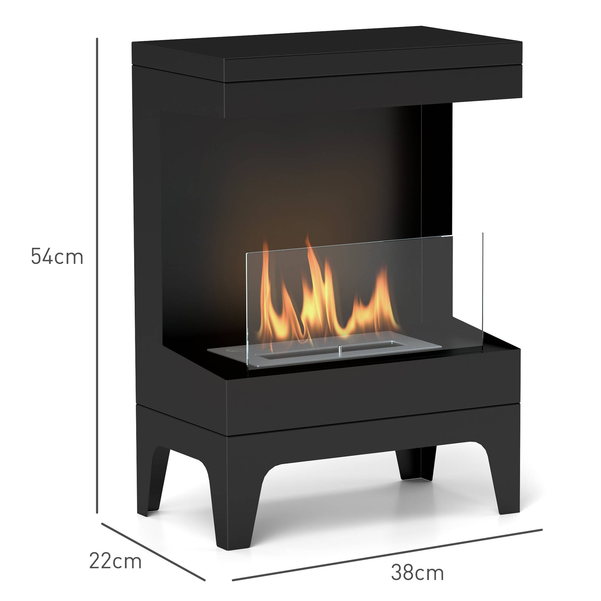 Poêle bioéthanol sur pied réservoir 0,9 L coupe-feu acier inoxydable combustion 3,3H noir - Image 5