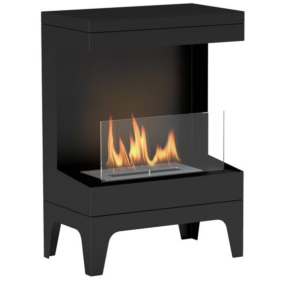 Poêle bioéthanol sur pied réservoir 0,9 L coupe-feu acier inoxydable combustion 3,3H noir - Image 1