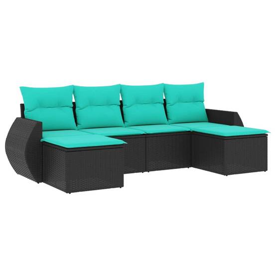 Salon de Jardin Bas 6 Places Résine Tressée Modulable avec Coussins Bleus Confortables Noir 6 Pièces – ComfortXL Outdoor Living - Image 2