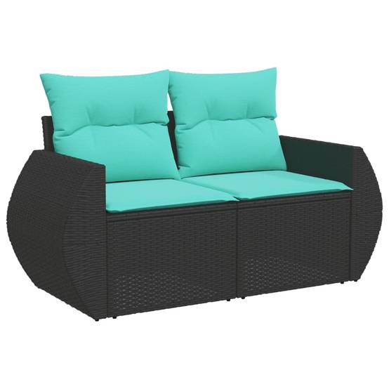 Salon de Jardin Bas 6 Places Résine Tressée Modulable avec Coussins Bleus Confortables Noir 6 Pièces – ComfortXL Outdoor Living - Image 3