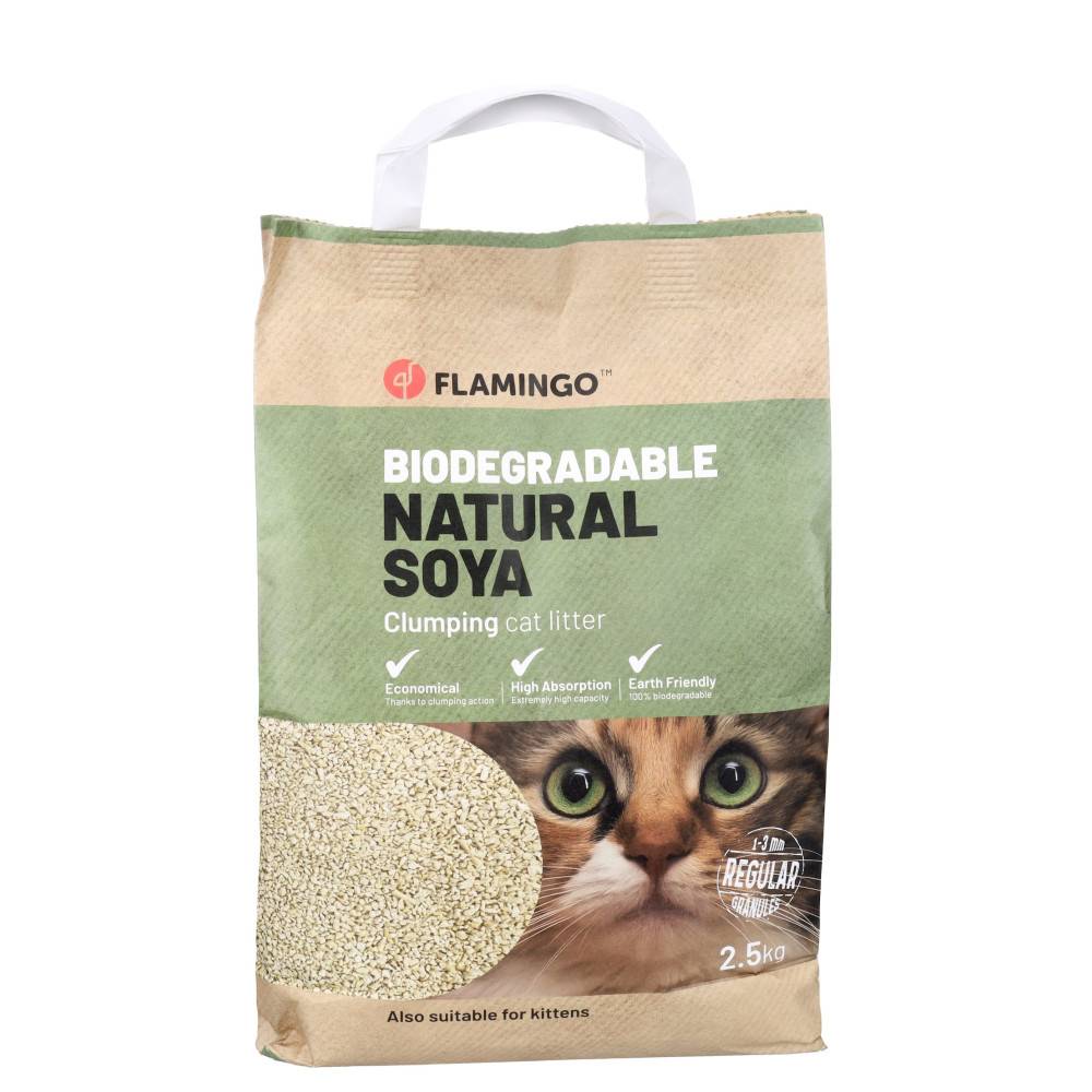 Flamingo - Litière Soja Granulés fins Agglomérant 2.5 kg pour chat - Imagen 1