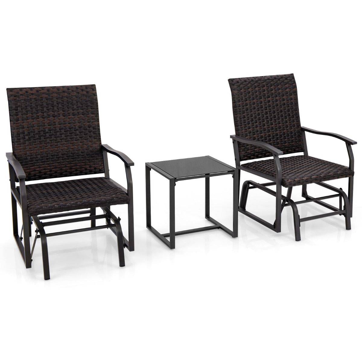 Helloshop26 - Meubles 3 pièces de patio coulissants charge 180 kg salon de jardin 2 fauteuils en rotin avec mousse à séchage rapide en verre trempé marron - Imagen 1