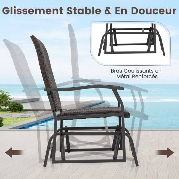 Helloshop26 - Meubles 3 pièces de patio coulissants charge 180 kg salon de jardin 2 fauteuils en rotin avec mousse à séchage rapide en verre trempé marron - Imagen 5