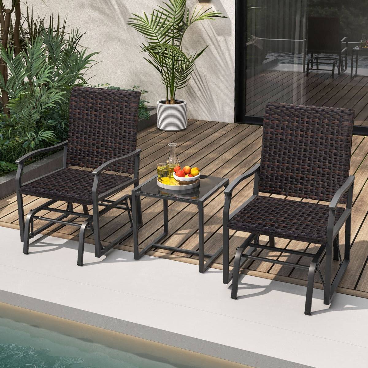 Helloshop26 - Meubles 3 pièces de patio coulissants charge 180 kg salon de jardin 2 fauteuils en rotin avec mousse à séchage rapide en verre trempé marron - Imagen 2