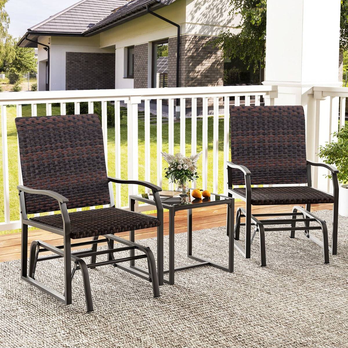 Helloshop26 - Meubles 3 pièces de patio coulissants charge 180 kg salon de jardin 2 fauteuils en rotin avec mousse à séchage rapide en verre trempé marron - Imagen 3
