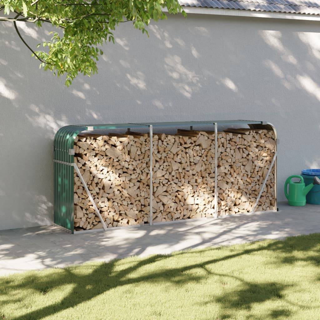 Range-bûches en acier galvanisé pour jardin 234x45x100 cm Vert – ComfortXL Outdoor Living - Image 1