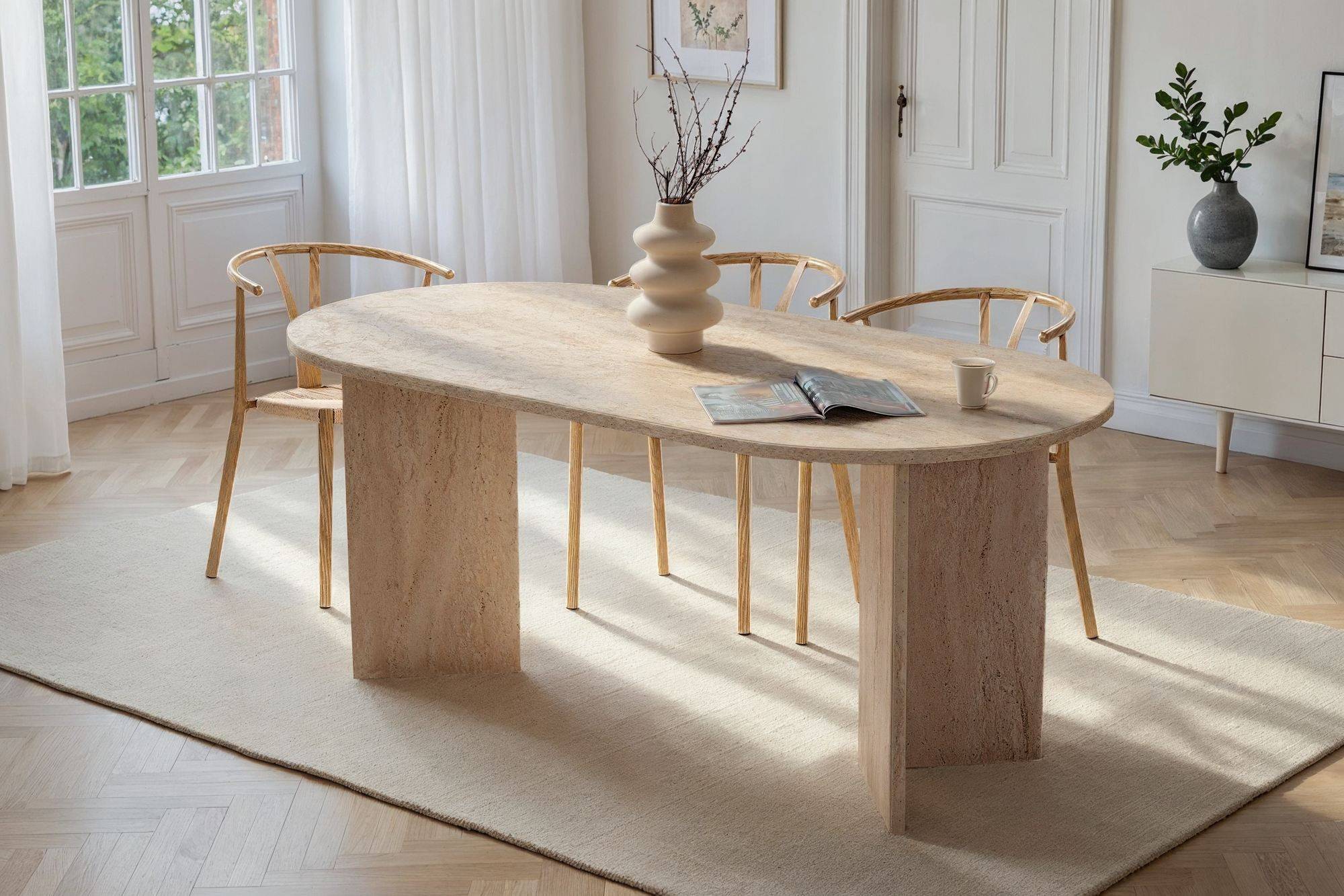 Hanah Home - Table à Manger En Bois "sablin" - 180 X 89 X 75 Cm - Travertin -hanah Home - Image 2