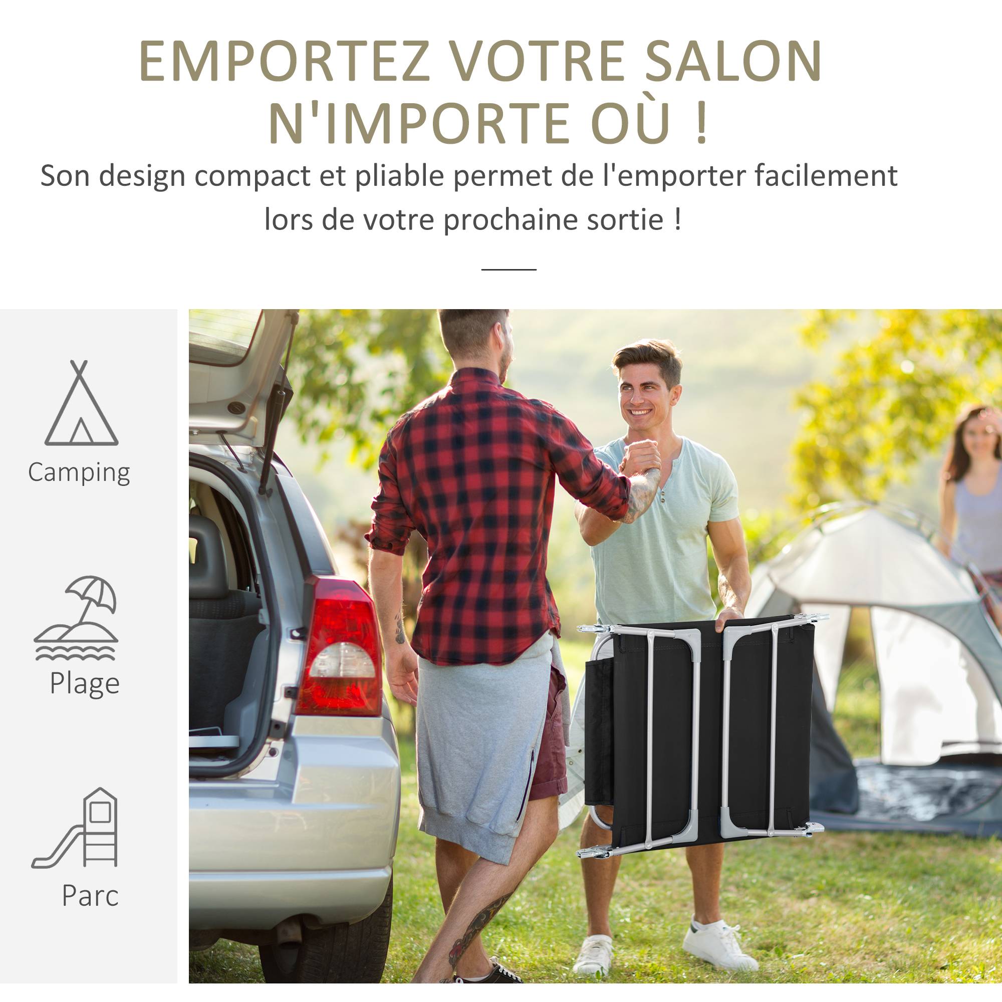 Outsunny - Bain de soleil pliable inclinable 4 positions - espace visage rembourré - acier oxford noir - Outsunny - Imagen 6
