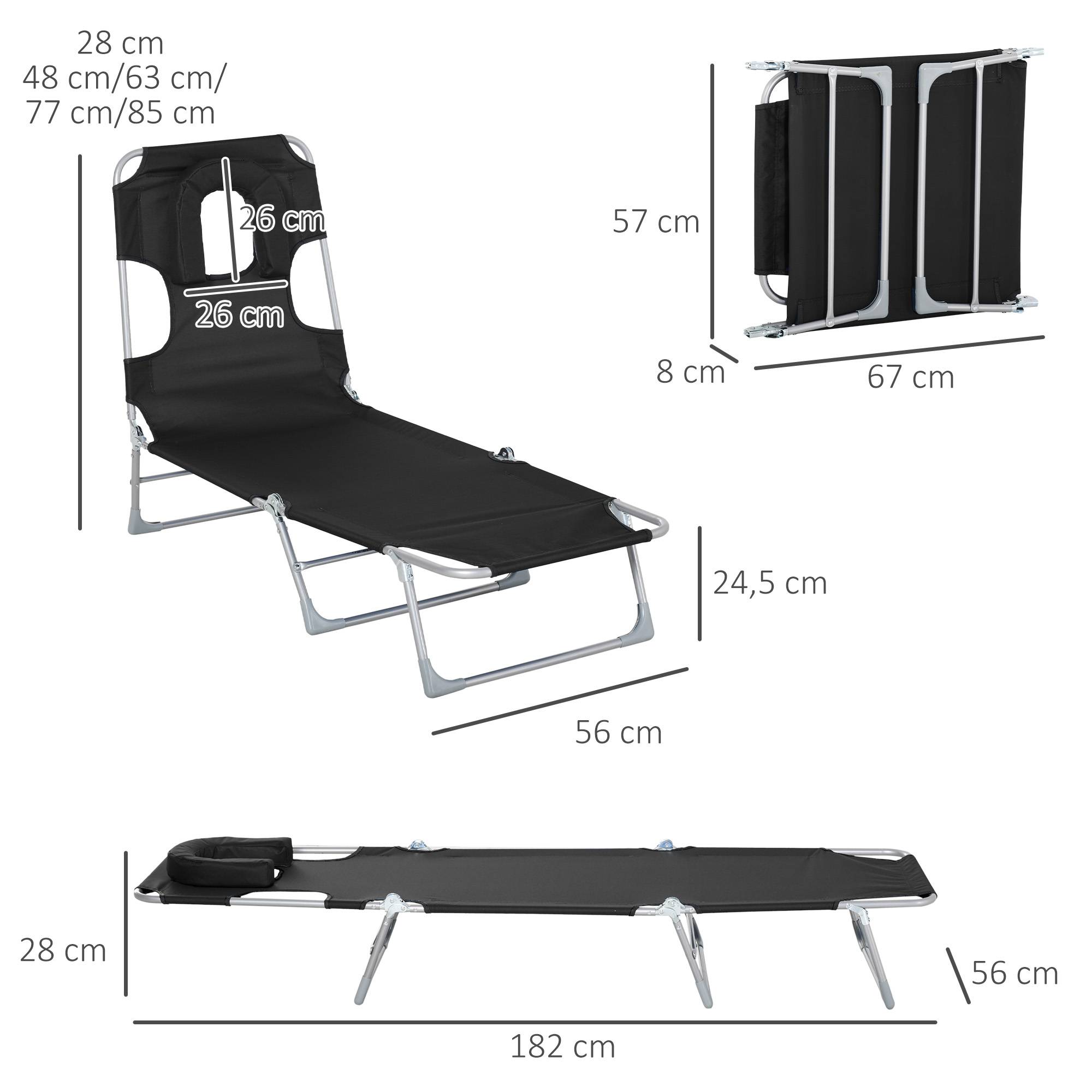 Outsunny - Bain de soleil pliable inclinable 4 positions - espace visage rembourré - acier oxford noir - Outsunny - Imagen 3