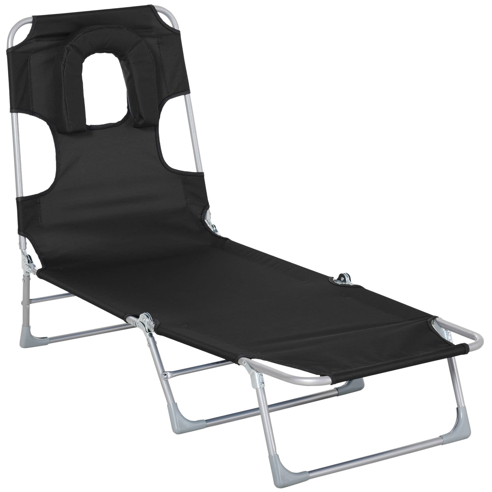 Outsunny - Bain de soleil pliable inclinable 4 positions - espace visage rembourré - acier oxford noir - Outsunny - Imagen 1