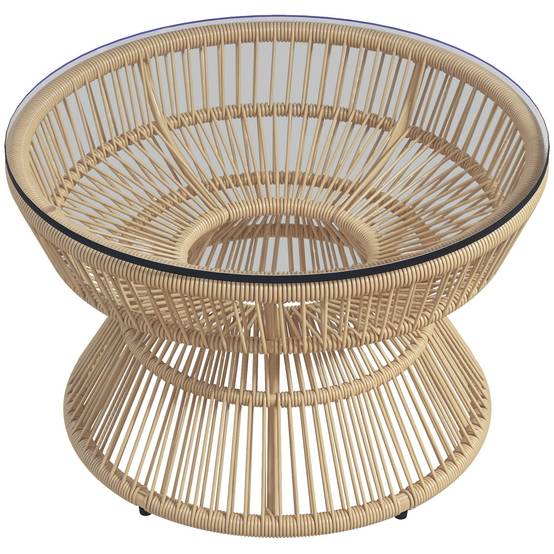 Outsunny - Table basse ronde de jardin d'appoint Ø60x37 cm résine aspect rotin et plateau verre trempé naturel - Outsunny - Image 1