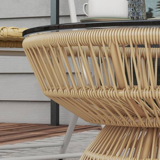 Outsunny - Table basse ronde de jardin d'appoint Ø60x37 cm résine aspect rotin et plateau verre trempé naturel - Outsunny - Image 4