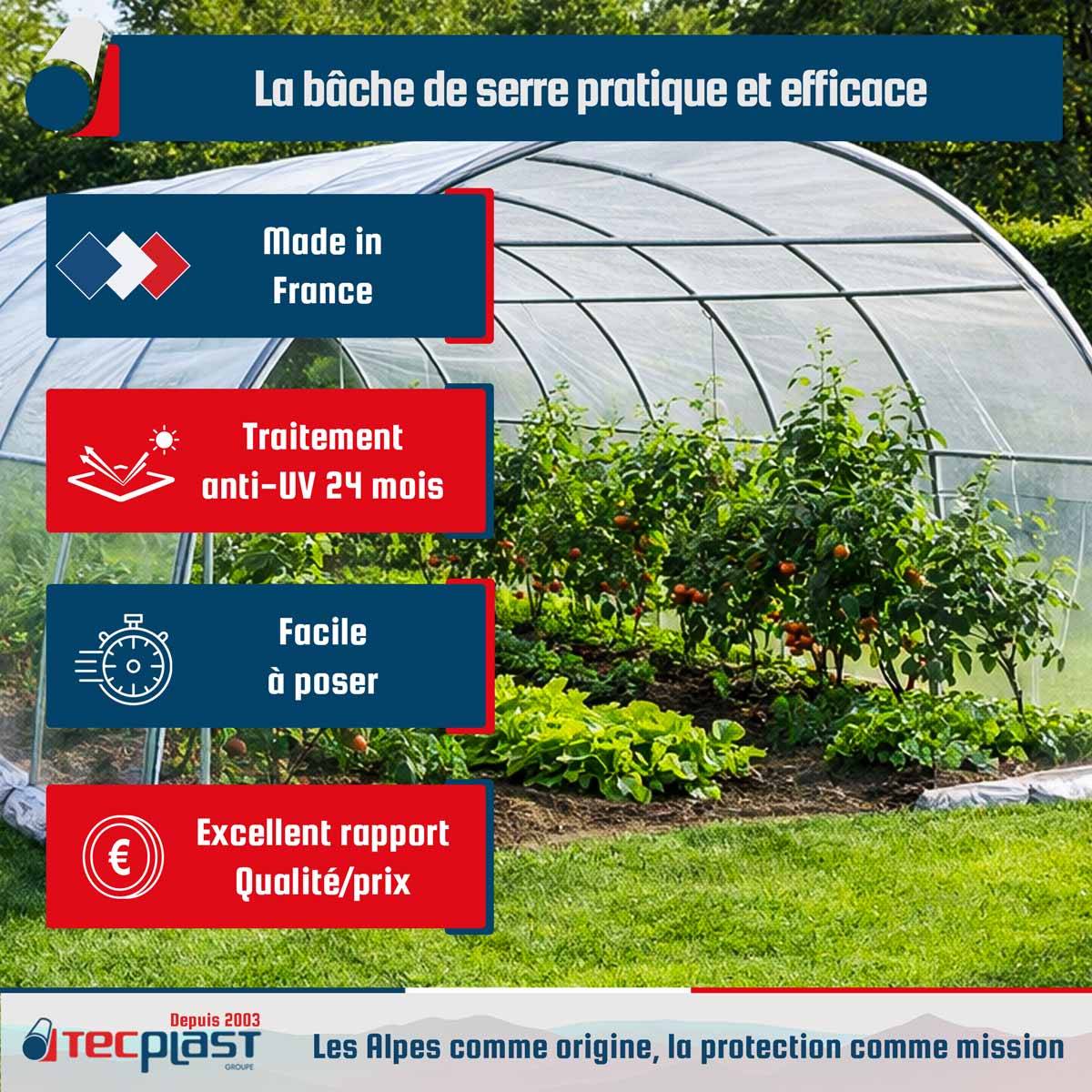 Bâche Serre 1,5x15 m 150SE - Film plastique transparent pour serre de jardin - Haute Qualité - Made in France TECPLAST - Image 2