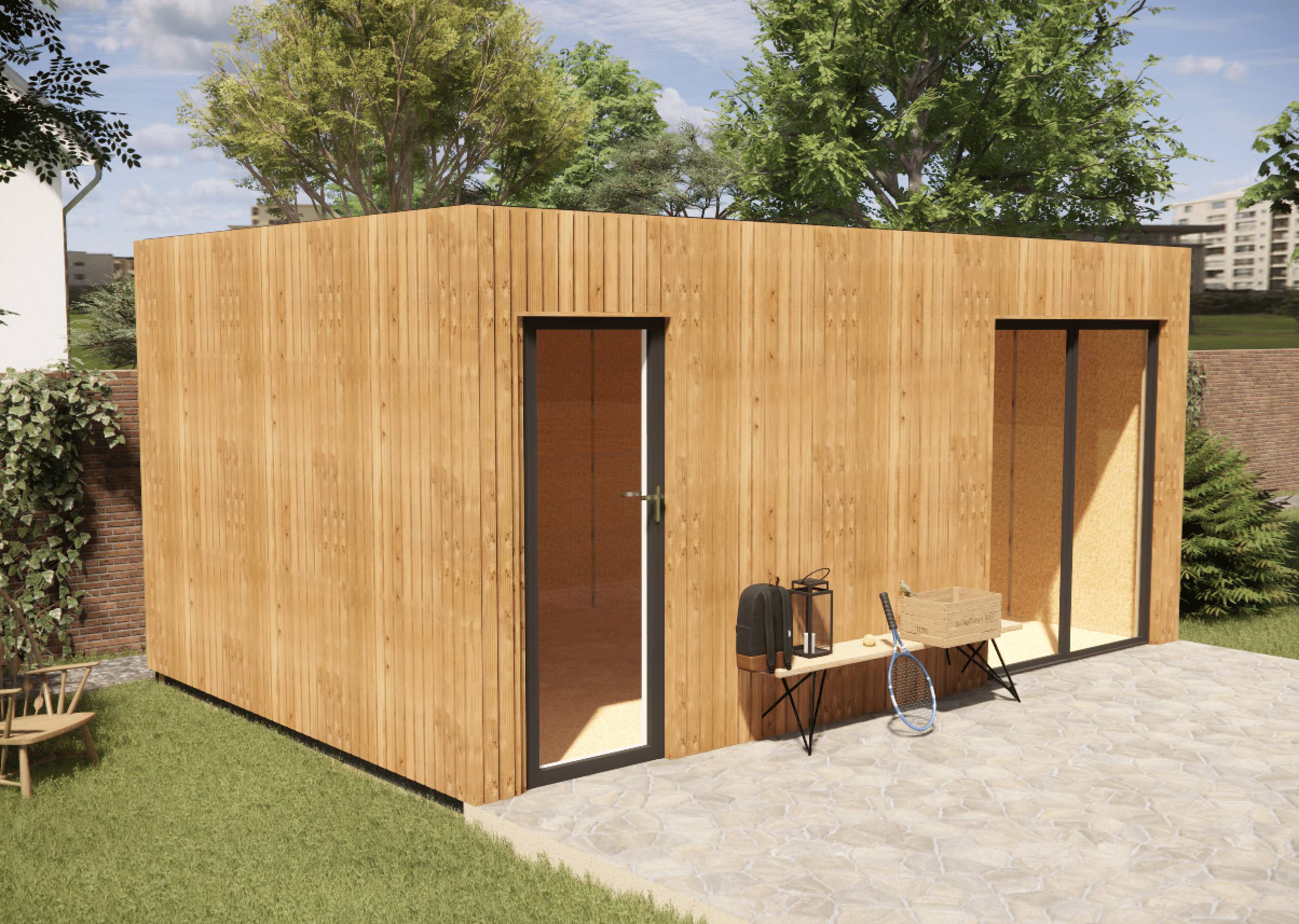 Sans Marque - Extension maison en bois en bois 5,5 x 3,5 x 2,7 m avec plancher isolé - Imagen 1