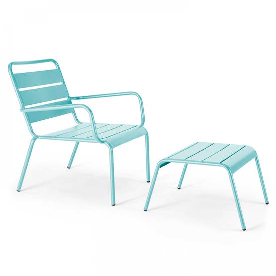 Oviala - Fauteuil relax et repose pied en métal turquoise Palavas - Oviala - Image 1