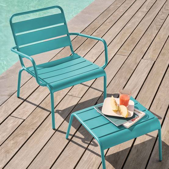 Oviala - Fauteuil relax et repose pied en métal turquoise Palavas - Oviala - Image 2