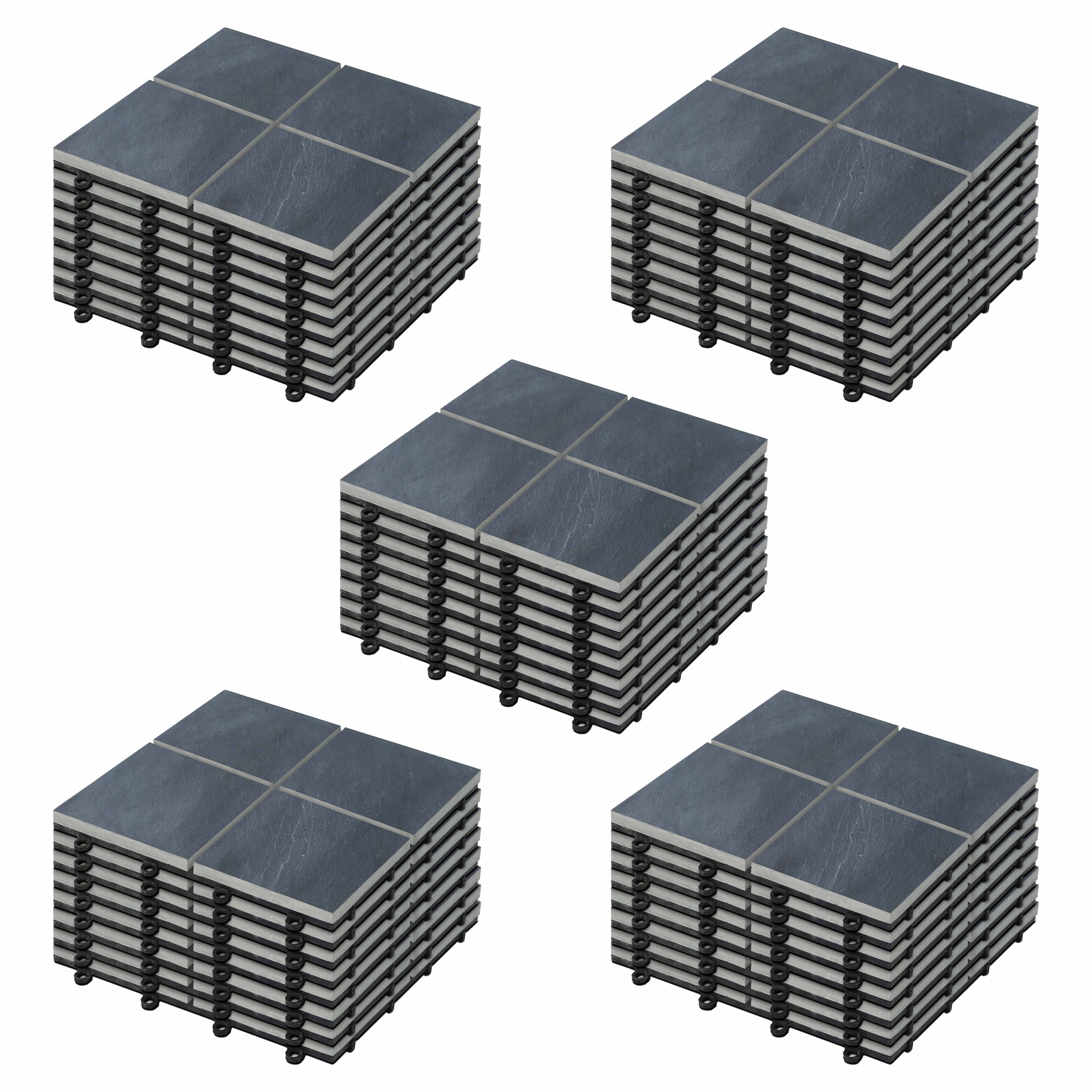 Oviala - Lot de 40 dalles clipsables en pierre noir Kobe - Oviala - Imagen 1