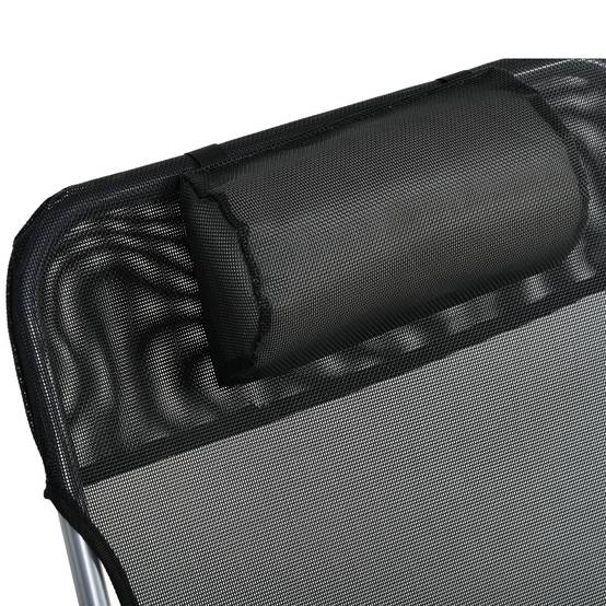 Bain de soleil transat chaise longue pliable inclinable, oreiller, dossier 5 niveaux réglable, noir - Image 10