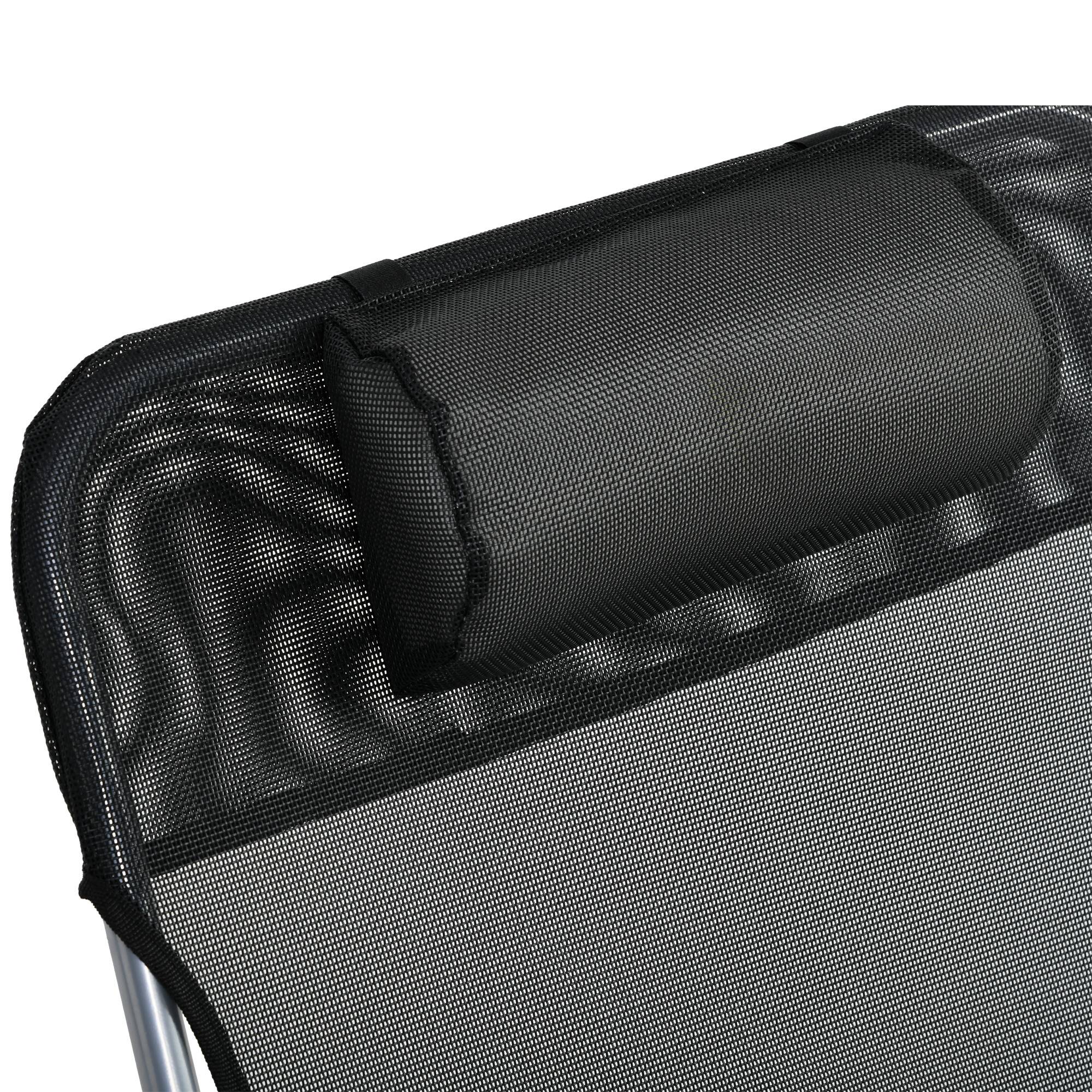 Bain de soleil transat chaise longue pliable inclinable, oreiller, dossier 5 niveaux réglable, noir - Image 10