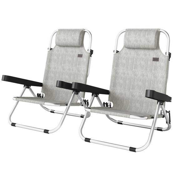 Lot de 2 transats pliables inclinables 4 positions avec appui-tête, aluminium, 62x61x80 cm, gris - Image 2