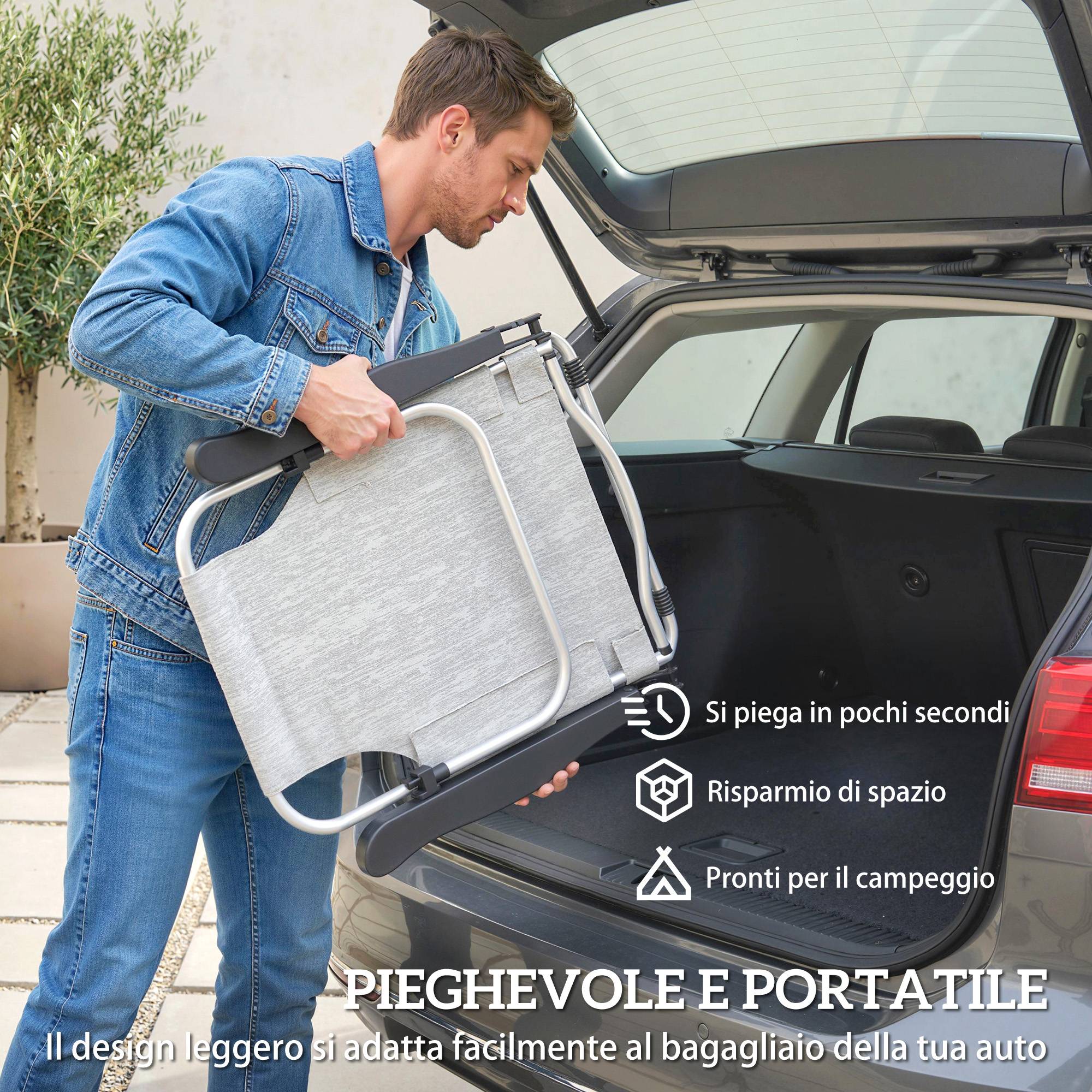 Lot de 2 transats pliables inclinables 4 positions avec appui-tête, aluminium, 62x61x80 cm, gris - Image 8