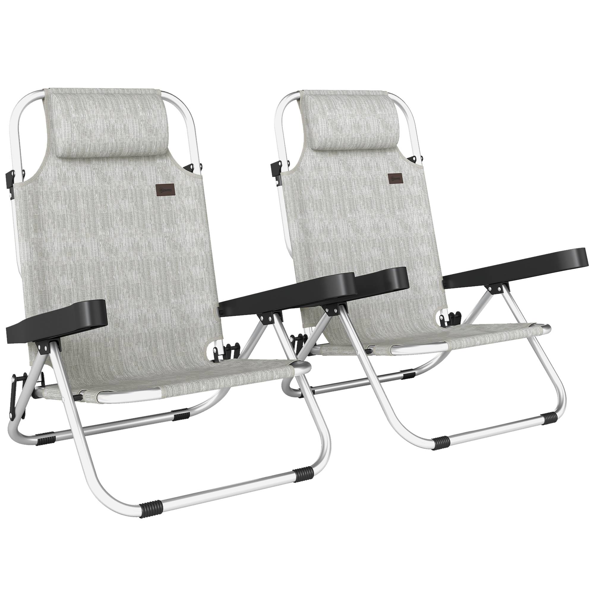 Lot de 2 transats pliables inclinables 4 positions avec appui-tête, aluminium, 62x61x80 cm, gris - Image 1