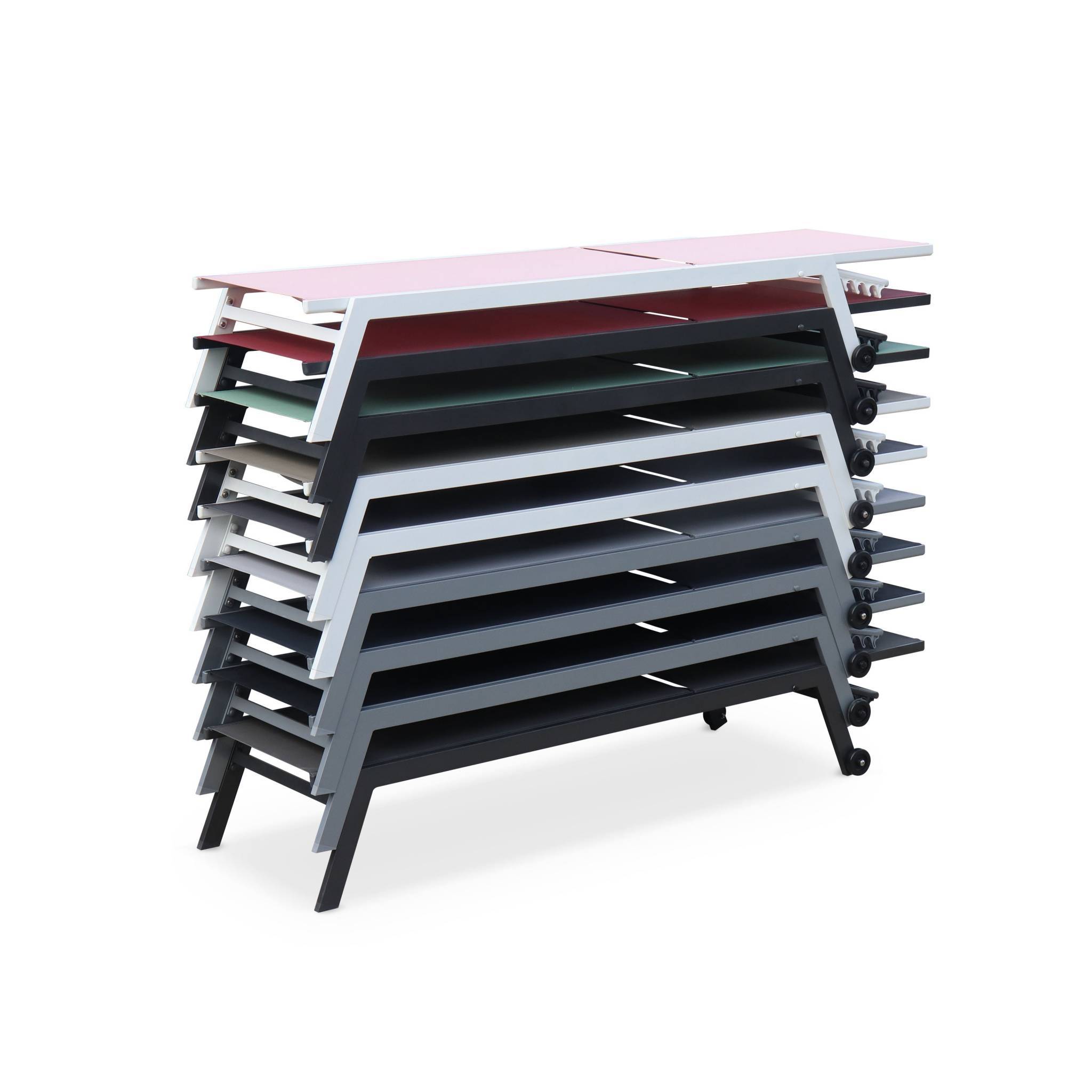 Lot de 2 bains de soleil ELSA en aluminium gris et textilène gris foncé. transats multi positions avec roulettes | sweeek - Image 5
